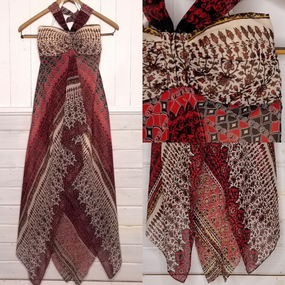 Max & Cleo Dress Silk Halter Handkercheif Boho